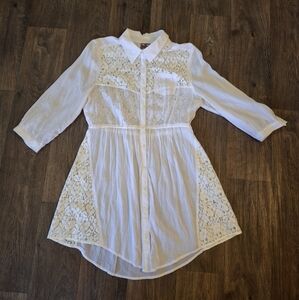 Free People White Lace Shirt Dress